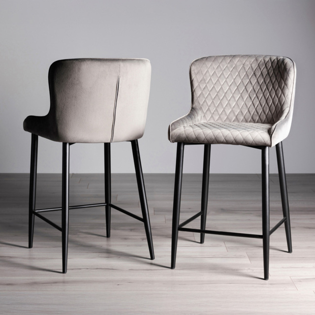 Bentley Designs Cezanne Grey Velvet Fabric Upholstered Barstool Set of 2 - image 1
