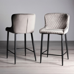Bentley Designs Cezanne Grey Velvet Fabric Upholstered Barstool Set of 2