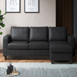 York Black Faux Leather 3 Seater Reversible L Shaped Corner Sofa