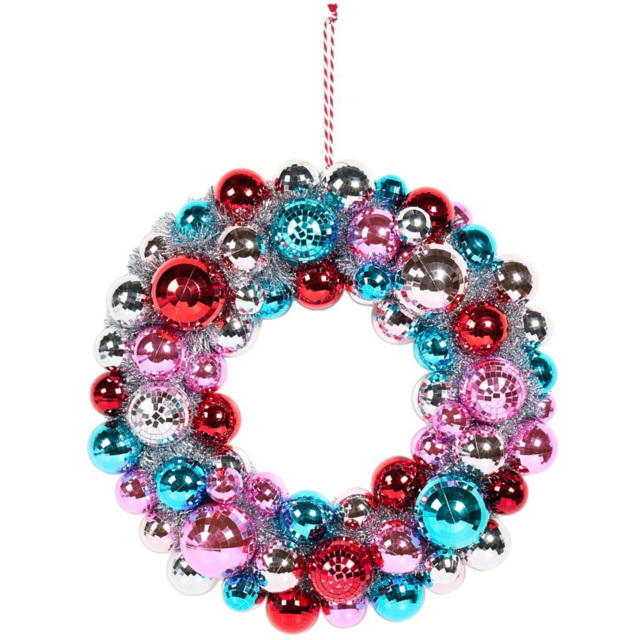 Jingle Bell Boogie Colourful Glass Disco Ball Christmas Wreath 50cm - image 1