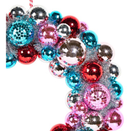 Jingle Bell Boogie Colourful Glass Disco Ball Christmas Wreath 50cm - thumbnail 3