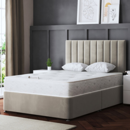 DS Living Amelia Double Beige Upholstered Panel 4 Drawer Divan Bed