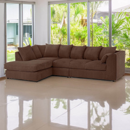 Luxor 5 Seater Chocolate Jumbo Cord Left Hand L Shaped Corner Sofa with Scatter Back