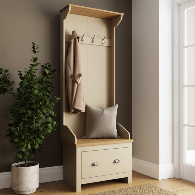 GFW Lancaster Cream Single Drawer Hallway Storage Unit with Hooks - image 1