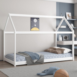 Portland Single White Wooden House Bed with Mattress