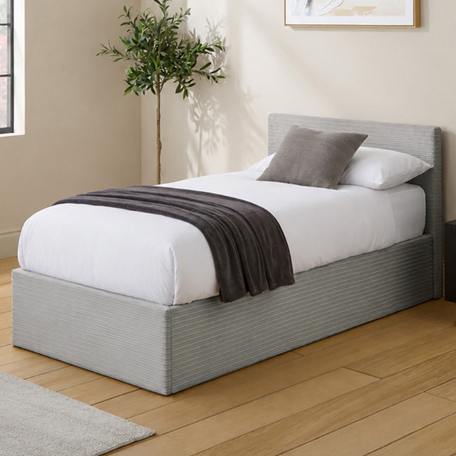 GFW Grey Corduroy Single End Lift Ottoman Bed