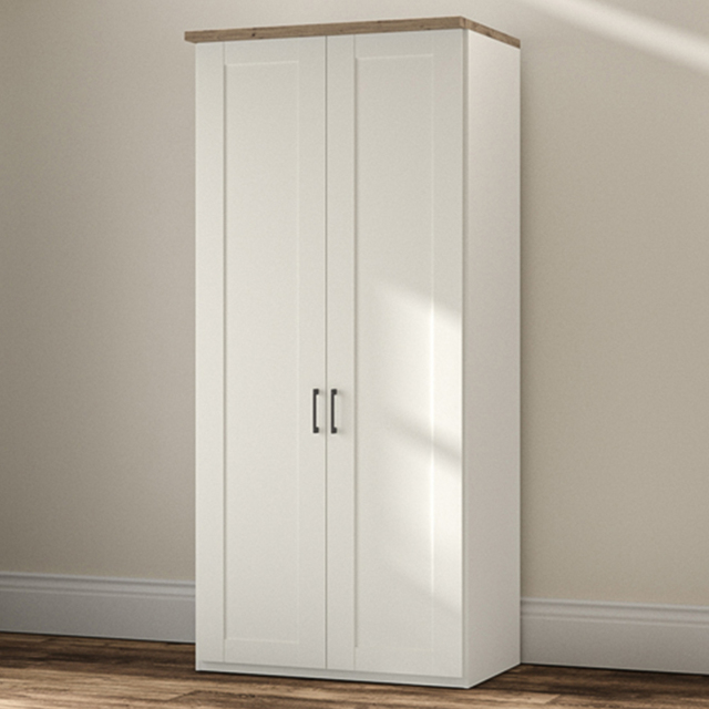 Homebase Truro Boak and White 2 Door Hinged Wardrobe with Slate Handles - image 1