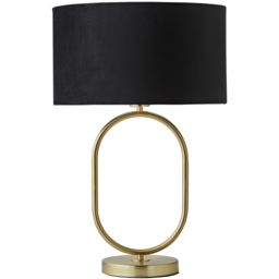 ValueLights Antonia Black Velvet Drum Shade Brushed Gold Oval LED Table Lamp