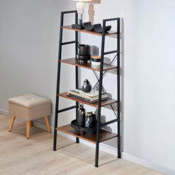 tectake Newcastle 4 Tier Dark Wood Rustic Ladder Shelf