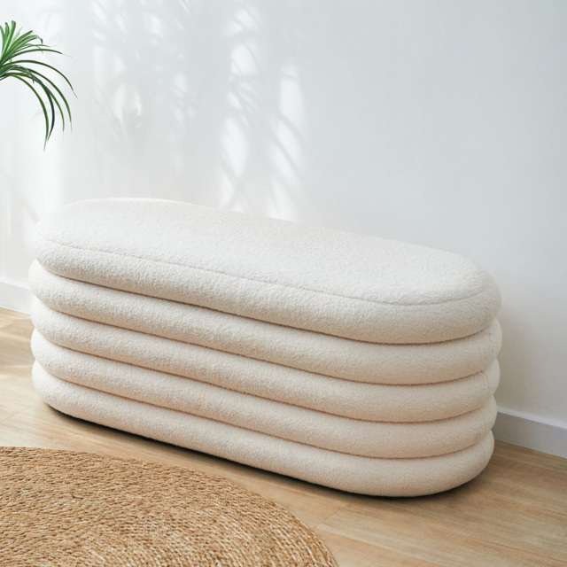 Cream Boucle Storage Ottoman - image 1