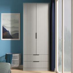 Crowndale Fluted 2 Door 2 Drawer Dusk Grey Tall Wardrobe Ready Assembled - thumbnail 1
