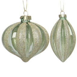Single Royal Emerald Clear and Champagne Glitter Bauble in Assorted styles