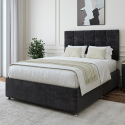 Bedmaster Single Black Naples Velvet Divan Base with Pearl Headboard