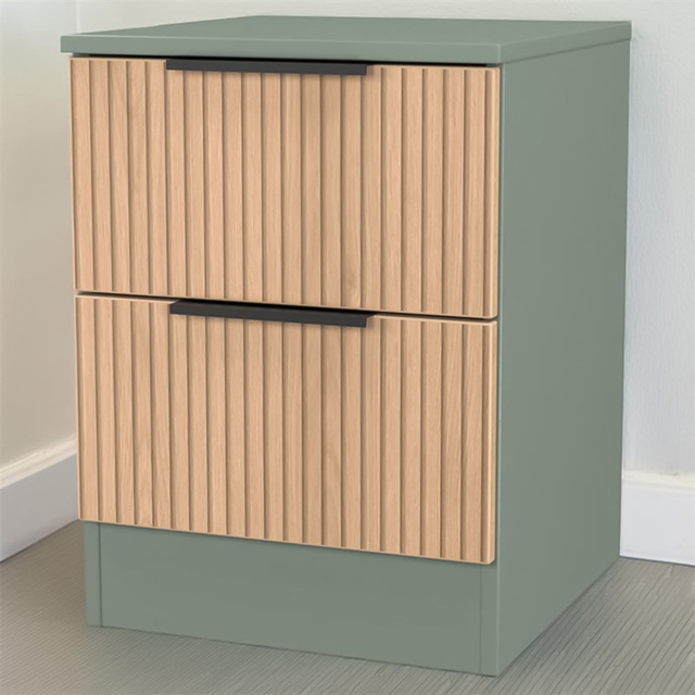 Crowndale Java Slatt Effect and Reed Green 2 Drawer Compact Bedside Cabinet - image 1