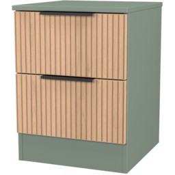 Crowndale Java Slatt Effect and Reed Green 2 Drawer Compact Bedside Cabinet - thumbnail 4