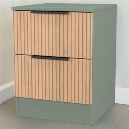 Crowndale Java Slatt Effect and Reed Green 2 Drawer Compact Bedside Cabinet