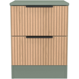 Crowndale Java Slatt Effect and Reed Green 2 Drawer Compact Bedside Cabinet - thumbnail 2