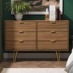 Crowndale Hong Kong 6 Drawer Carini Walnut Wide Chest of Drawers Ready Assembled