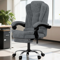 Rattrix PU Leather Grey Reclining Swivel Office Chair with Footrest and Lumbar Support