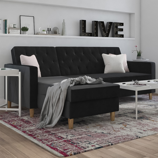 Dorel Home Liberty 3 Seater Black Sectional Futon with Chaise - image 1