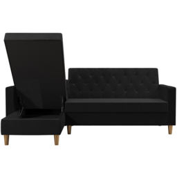 Dorel Home Liberty 3 Seater Black Sectional Futon with Chaise - thumbnail 4
