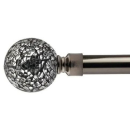 New Edge Blinds Mirrored Black Silk Extendable Eyelet Metal Curtain Pole Set 160-300cm