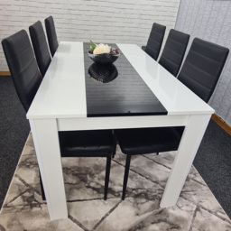 Kosy Koala 6 Seater Faux Leather Dining Set Black and White