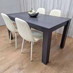 Kosy Koala 4 Seater Faux Leather Gem Pattern Dining Set Dark Grey and Cream