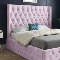 Turin Double Pink Soft Velvet Upholstered Bed Frame with Straight Winged Headboard - thumbnail 3