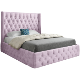 Turin Double Pink Soft Velvet Upholstered Bed Frame with Straight Winged Headboard - thumbnail 2