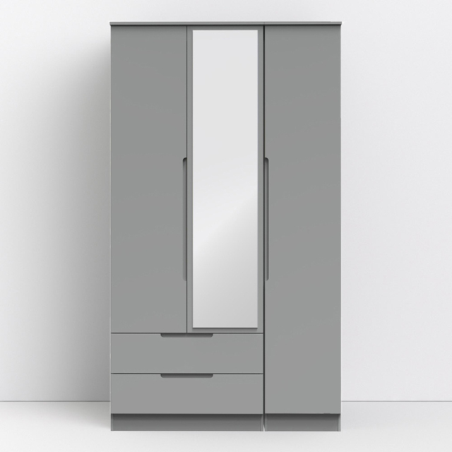 Crowndale Milan 3 Door 2 Drawer Dusk Grey Tall Mirrored Wardrobe - image 1