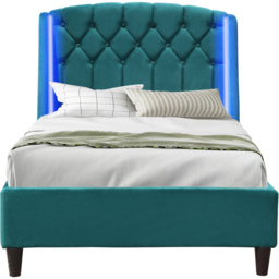 Comfy Living Single Green Fabric Bed Frame with LED Headboard - thumbnail 2