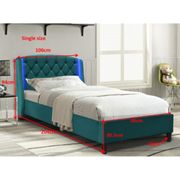 Comfy Living Single Green Fabric Bed Frame with LED Headboard - thumbnail 3