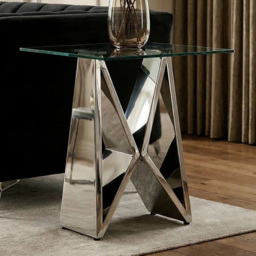 Premier Housewares Allure Tempered Glass Top End Table with Wing Base