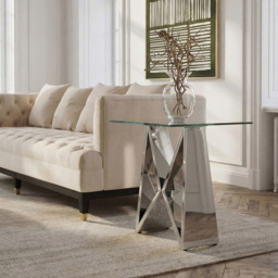 Premier Housewares Allure Tempered Glass Top End Table with Wing Base - thumbnail 4