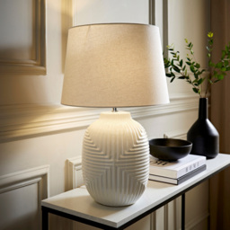 ValueLights Harrison Taper Shade White Geo Ribbed Gloss Large Table Lamp - thumbnail 2