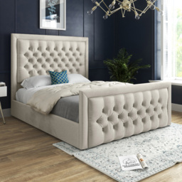 Rovigo Single Silver Soft Velvet Upholstered Bed Frame with Deep Buttoned Headboard