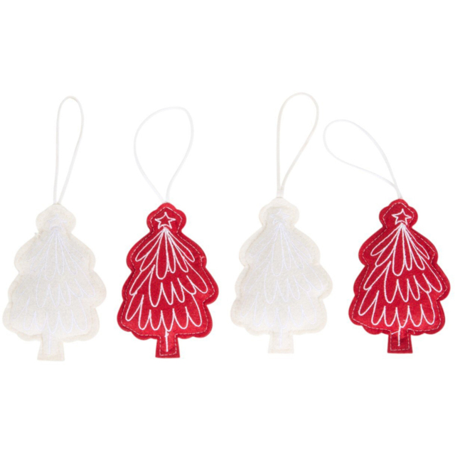 Santa's Chalet Red and White Felt Tree Hanging Christmas Decoration 4 Pack - image 1