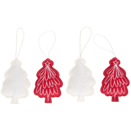 Santa's Chalet Red and White Felt Tree Hanging Christmas Decoration 4 Pack - thumbnail 1