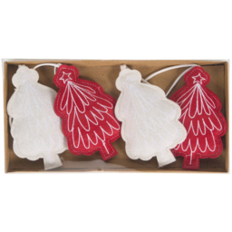 Santa's Chalet Red and White Felt Tree Hanging Christmas Decoration 4 Pack - thumbnail 2