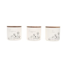 Set of 3 Waggy Tails Canisters with Acacia Lids White - thumbnail 3