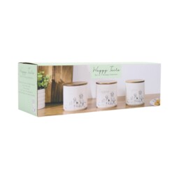 Set of 3 Waggy Tails Canisters with Acacia Lids White - thumbnail 2
