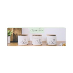 Set of 3 Waggy Tails Canisters with Acacia Lids White - thumbnail 1