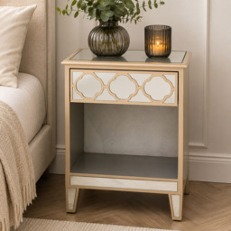 Premier Housewares Grazia Gold Finish Single Drawer Single Shelf Mirrored Top Side Table - thumbnail 4
