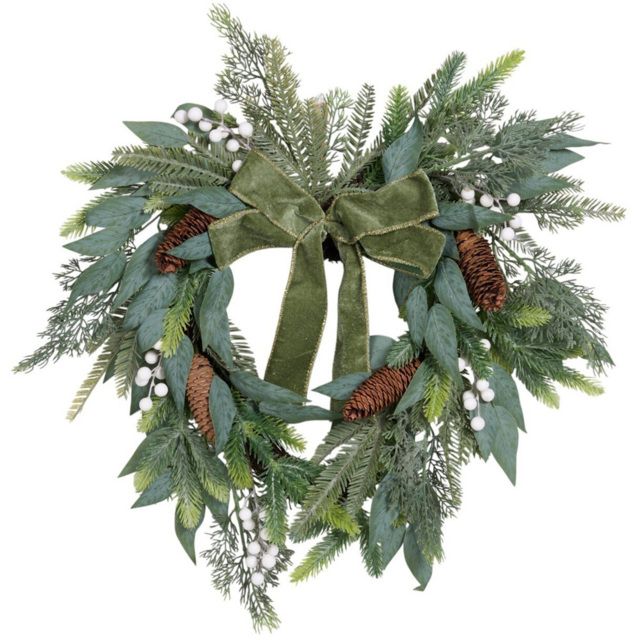 Green Heart Shape Christmas Wreath 56cm - image 1
