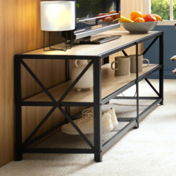 tectake Light Wooden and Steel 3 Shelf Rustic TV Stand