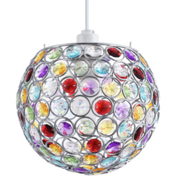 Happy Homewares Small Multi Acrylic Bead Jewels Round Globe Easy Fit Pendant Shade - thumbnail 1