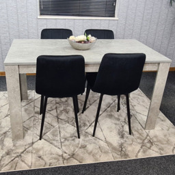 Portland Velvet 4 Seater Dining Set Stone Grey and Black