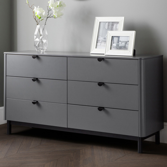Julian Bowen Chloe 6 Drawer Storm Grey Lacquer Wide Chest of Drawers - image 1