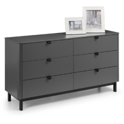 Julian Bowen Chloe 6 Drawer Storm Grey Lacquer Wide Chest of Drawers - thumbnail 3